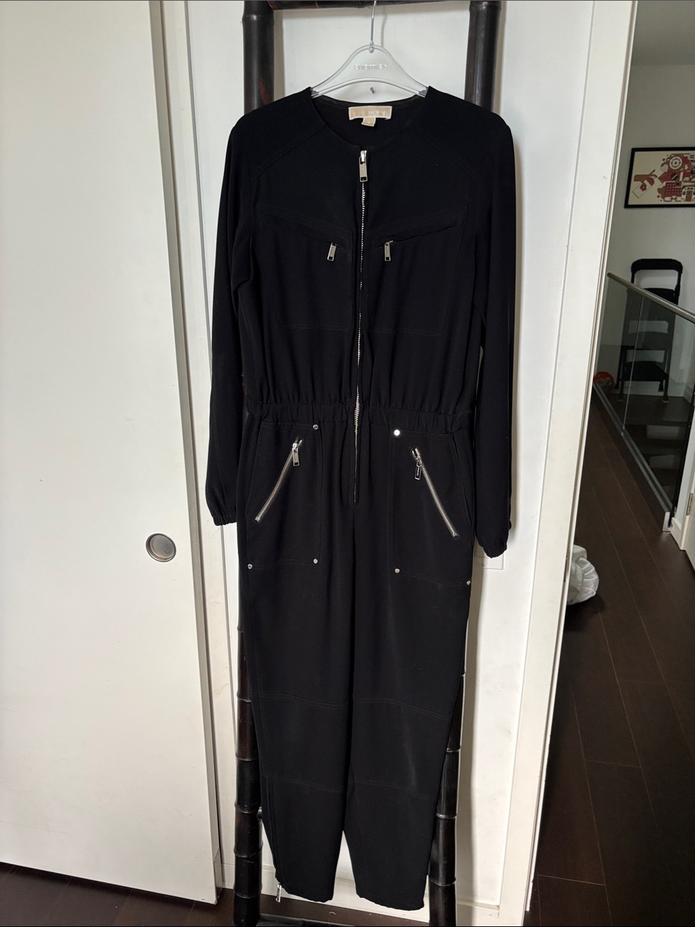 Michael Kors Black Long-Sleeve Zip-Front Jumpsuit